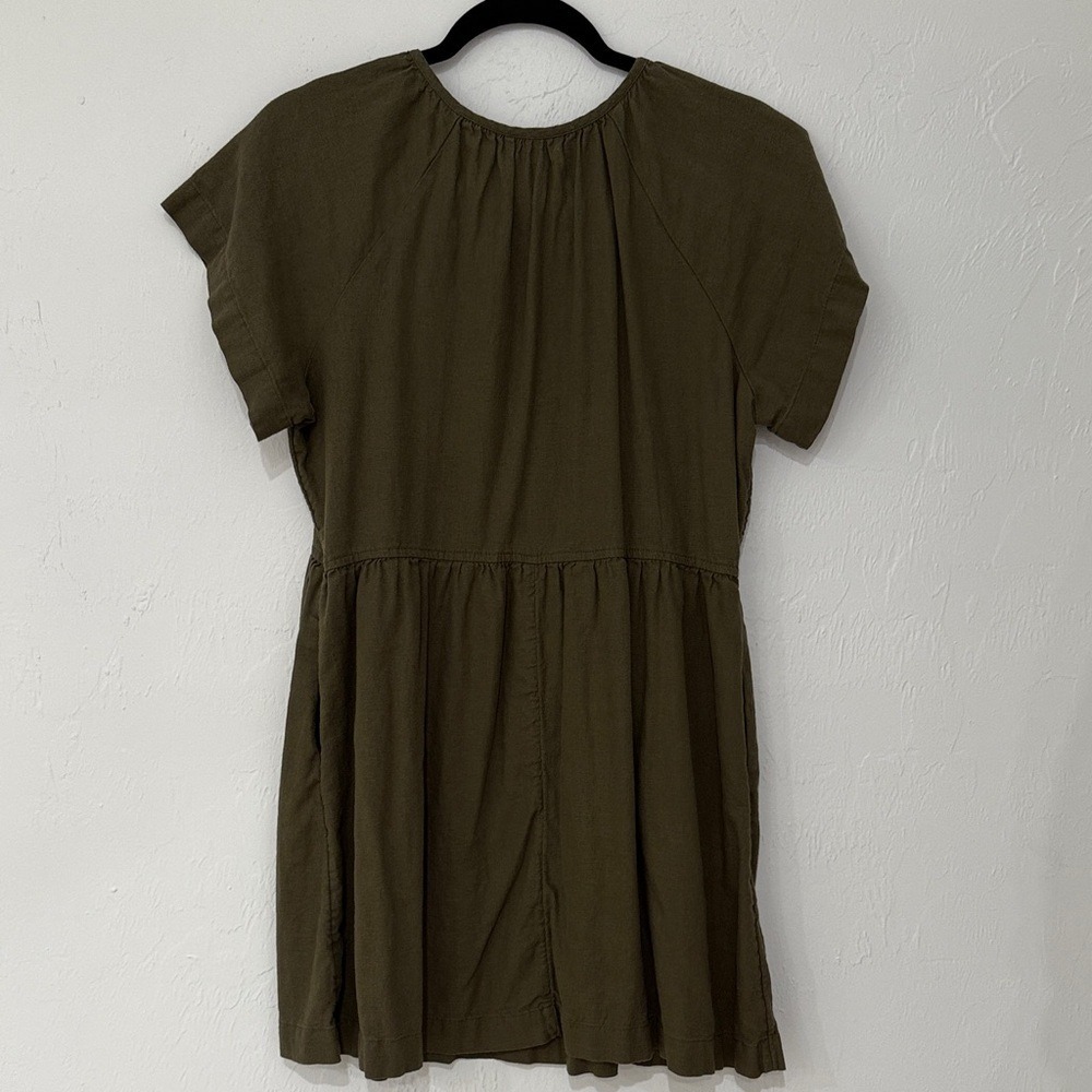 Universal Thread Olive Green Linen Blend Babydoll Dress V-Neck Pockets Size M - Picture 5 of 8